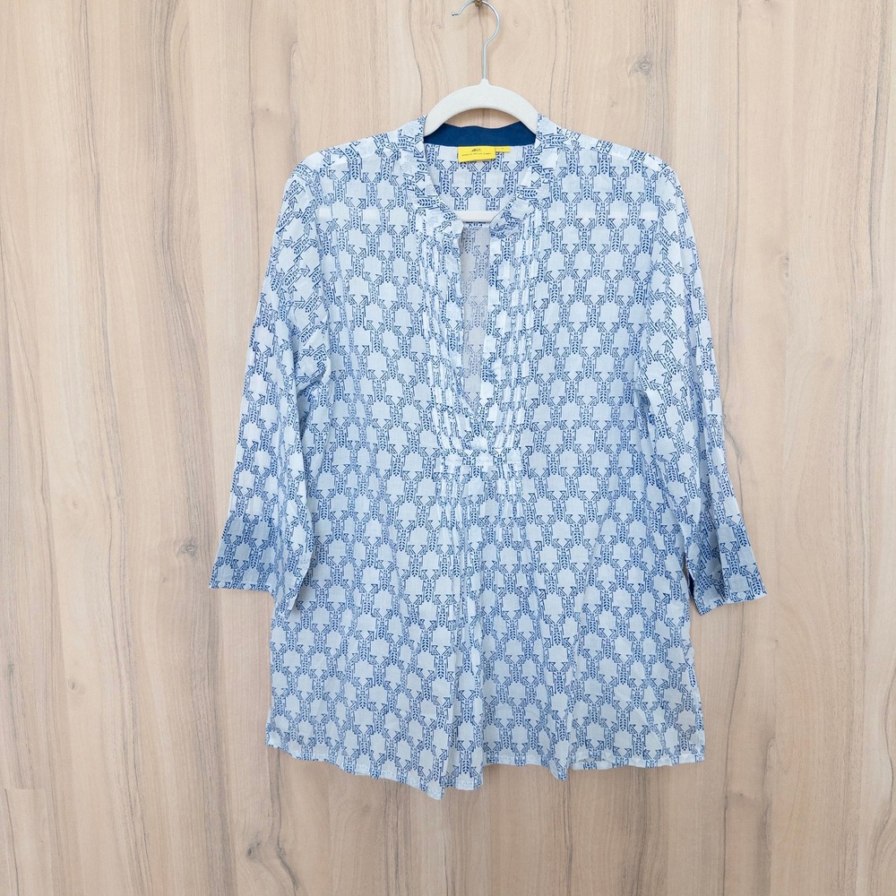 Roberta Roller Rabbit Women Tunic Top L Blue White Cotton Preppy Coastal Resort‎